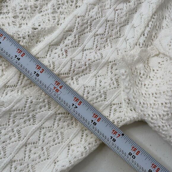 Odd Molly 337 Cardigan Sz 2 (Med) Cream Pointelle Knit Front Tie Dainty Fairy - Picture 12 of 15
